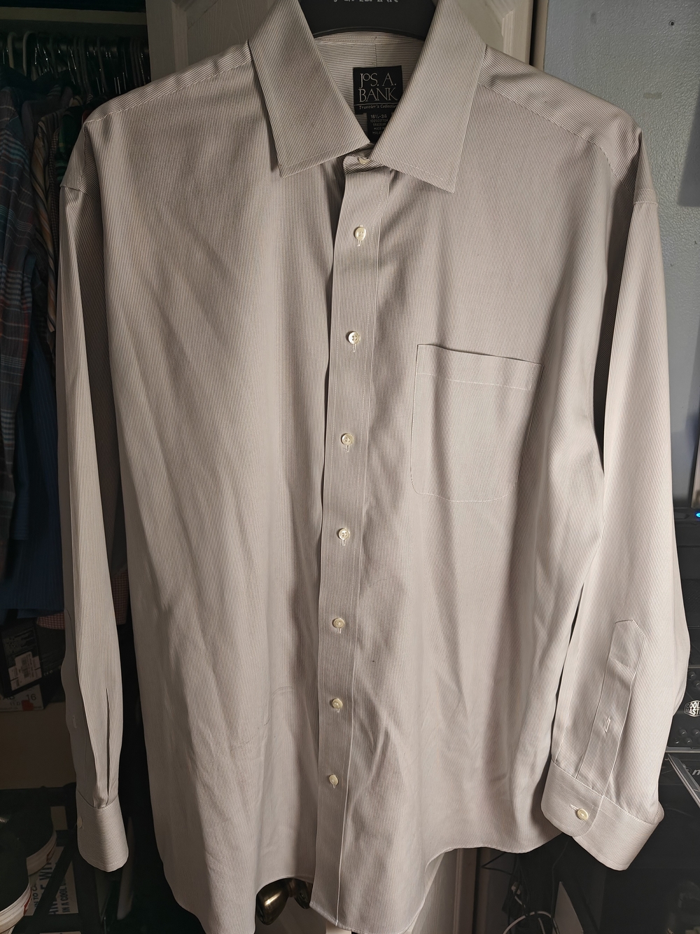 Jos. A. Bank Men's Light Gray And Whit Striped Dress Shirt